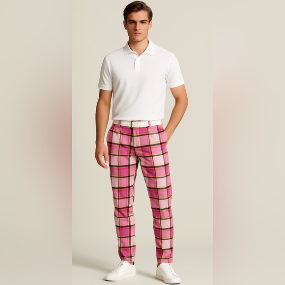 Loudmouth Golf Pants Pink Plaid Retro Preppy Grandpacore Outfit Men’s Medium - Picture 2 of 12